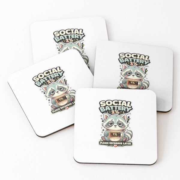 Item preview, Social Battery 1% Cute Tired Raccoon Meme designed and sold by DealHunterx.