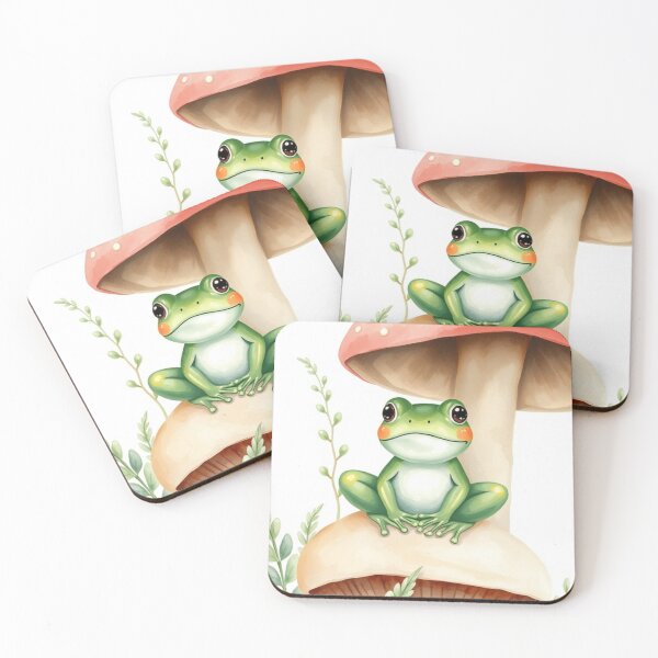Item preview, Cute Tree Frog on Watercolor Mushroom Art designed and sold by Vida e Arte.