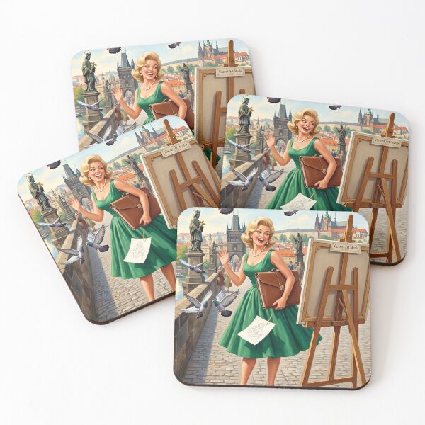 Item preview, Vintage Pinup Girl Painting on Prague Charles Bridge designed and sold by Vincent-68.