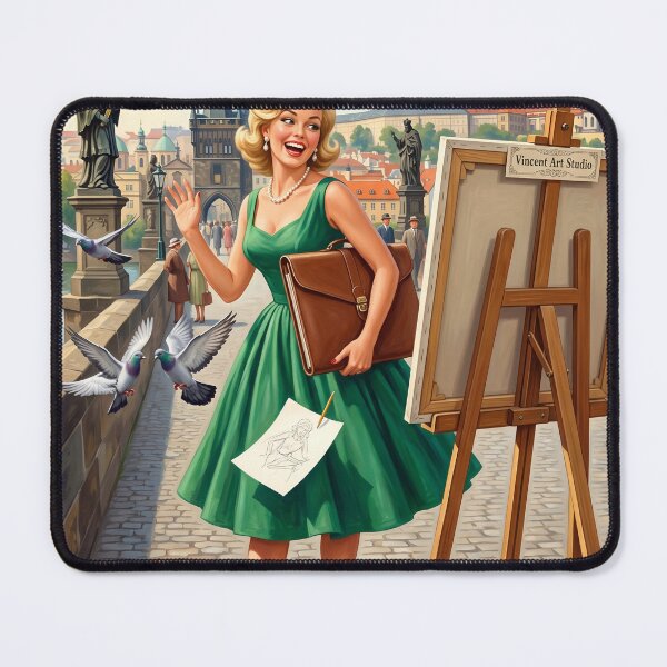Item preview, Vintage Pinup Girl Painting on Prague Charles Bridge designed and sold by Vincent-68.