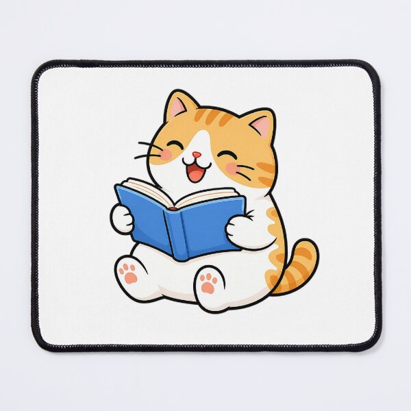 Item preview, Cute Orange Cat Reading Blue Book Kawaii Ginger Kitty Studying Illustration designed and sold by NoopnyangStudio.