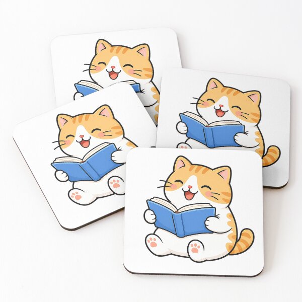 Item preview, Cute Orange Cat Reading Blue Book Kawaii Ginger Kitty Studying Illustration designed and sold by NoopnyangStudio.