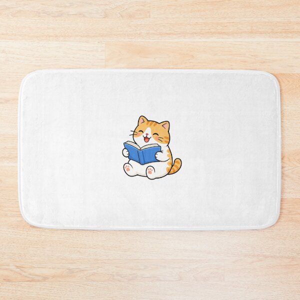 Item preview, Cute Orange Cat Reading Blue Book Kawaii Ginger Kitty Studying Illustration designed and sold by NoopnyangStudio.