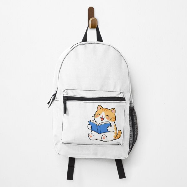 Item preview, Cute Orange Cat Reading Blue Book Kawaii Ginger Kitty Studying Illustration designed and sold by NoopnyangStudio.