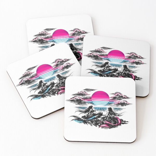 Item preview, Synthwave Mermaids Ink Wash designed and sold by KungPowUnicorn.