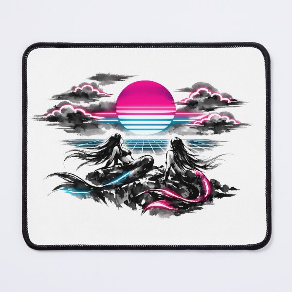 Item preview, Synthwave Mermaids Ink Wash designed and sold by KungPowUnicorn.