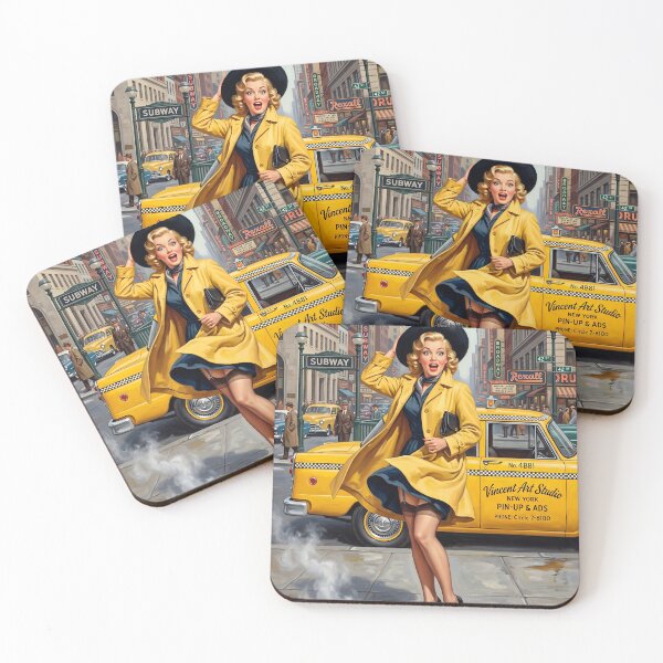 Item preview, Vintage 1950s New York City Pin-Up Girl Yellow Taxi Art designed and sold by Vincent-68.