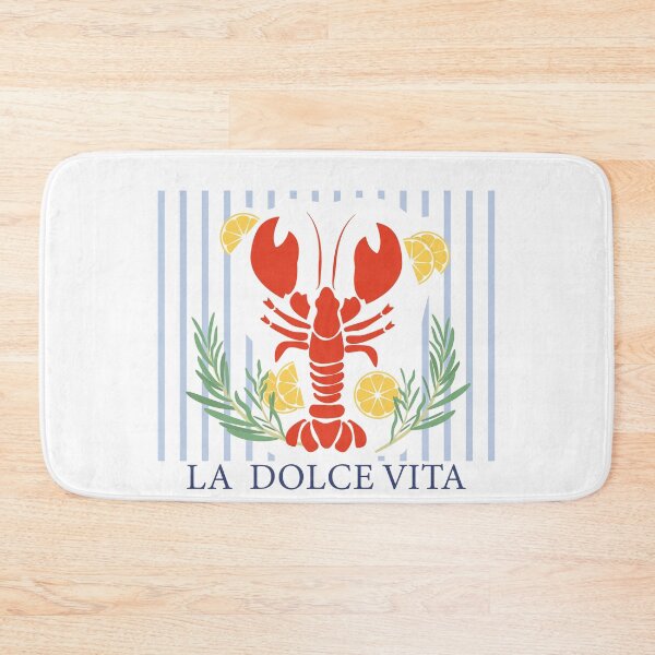 Item preview, Fresh lobster on a blue striped background. Posters for kitchens and cafes. designed and sold by Natalia4321.