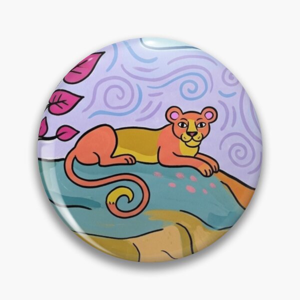 Item preview, Whimsical Cougar on Sunlit Mountain Ridge – Colorful Naive Art Illustration designed and sold by BLUESKY11a.