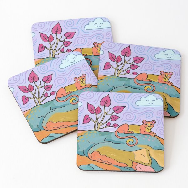 Item preview, Whimsical Cougar on Sunlit Mountain Ridge – Colorful Naive Art Illustration designed and sold by BLUESKY11a.