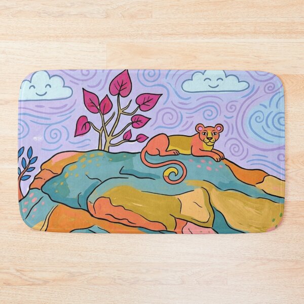 Item preview, Whimsical Cougar on Sunlit Mountain Ridge – Colorful Naive Art Illustration designed and sold by BLUESKY11a.