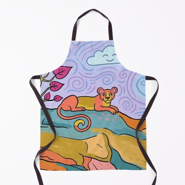 Item preview, Whimsical Cougar on Sunlit Mountain Ridge – Colorful Naive Art Illustration designed and sold by BLUESKY11a.