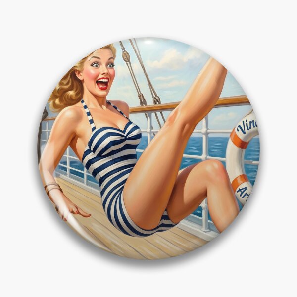 Item preview, Vintage Cruise Ship Pin-Up Girl Nautical Wall Art designed and sold by Vincent-68.