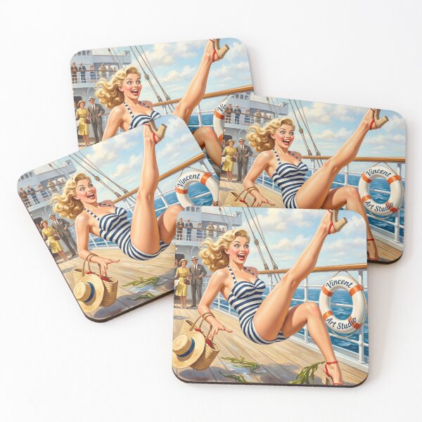 Item preview, Vintage Cruise Ship Pin-Up Girl Nautical Wall Art designed and sold by Vincent-68.