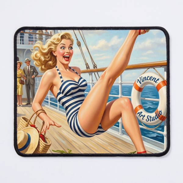 Item preview, Vintage Cruise Ship Pin-Up Girl Nautical Wall Art designed and sold by Vincent-68.