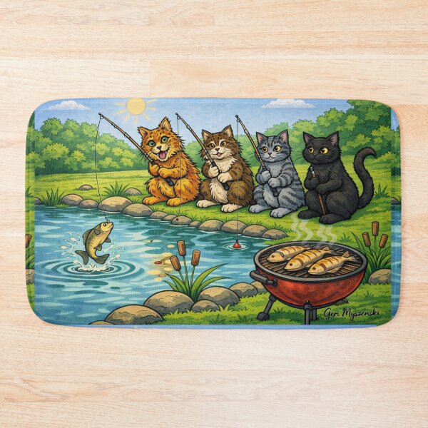 Item preview, Cat Fishing for dinner designed and sold by The Art Queen Of Michigan .