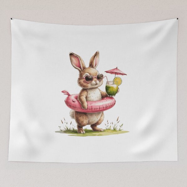 Item preview, Cute Bunny Flamingo Pool Float Hello Summer Watercolor designed and sold by AQUILAKREO.