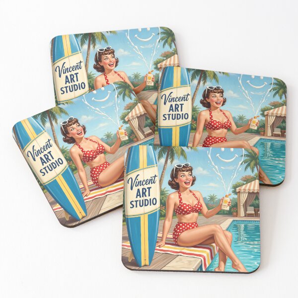 Item preview, Vintage Tropical Pinup Girl Poolside Art Print designed and sold by Vincent-68.