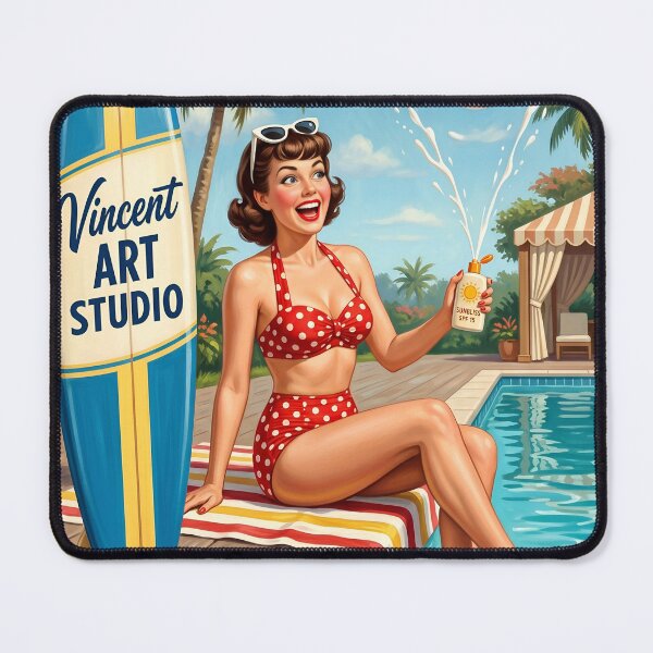 Item preview, Vintage Tropical Pinup Girl Poolside Art Print designed and sold by Vincent-68.
