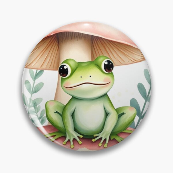 Item preview, Cute Green Frog Between Watercolor Mushrooms designed and sold by Vida e Arte.