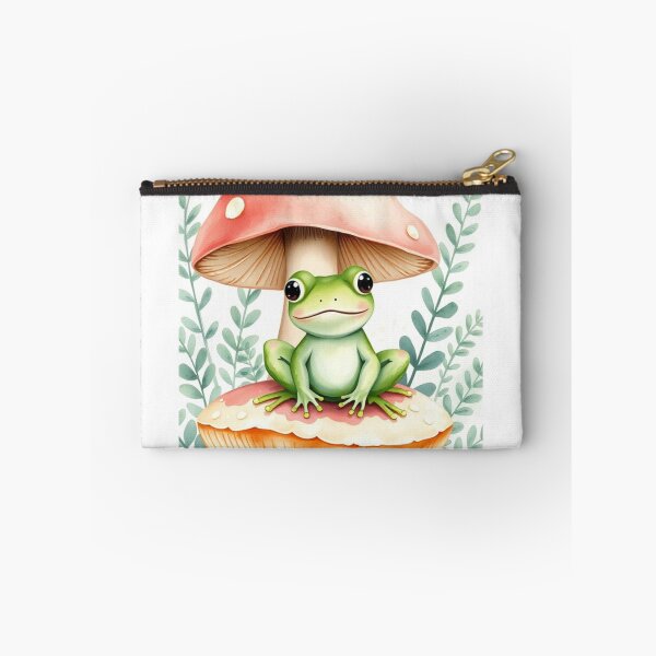 Item preview, Cute Green Frog Between Watercolor Mushrooms designed and sold by Vida e Arte.