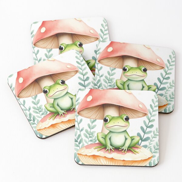 Item preview, Cute Green Frog Between Watercolor Mushrooms designed and sold by Jade Ado.