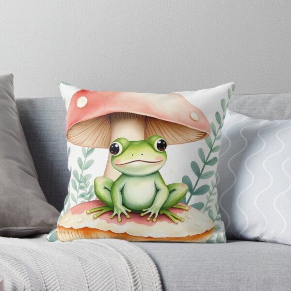 Item preview, Cute Green Frog Between Watercolor Mushrooms designed and sold by Jade Ado.