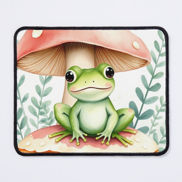 Item preview, Cute Green Frog Between Watercolor Mushrooms designed and sold by Jade Ado.