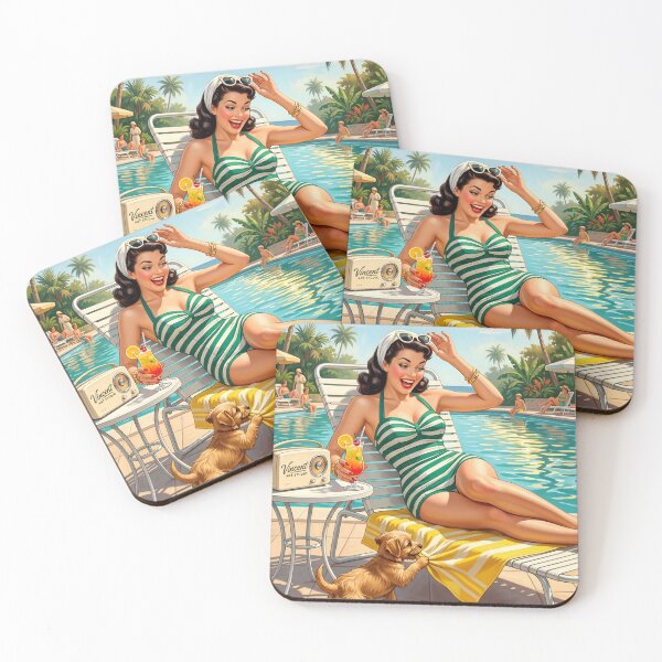 Item preview, Vintage 1950s Pin-Up Girl Poolside Retro Wall Art designed and sold by Vincent-68.