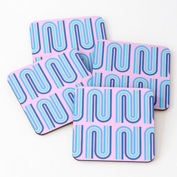 Item preview, Seventies vintage bending lines in blues and pink designed and sold by BritishDelights.