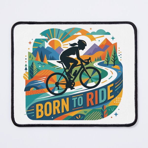 Item preview, Born To Ride - Colorful Female Cyclist Mountain Adventure Illustration designed and sold by Sekla-Studio.
