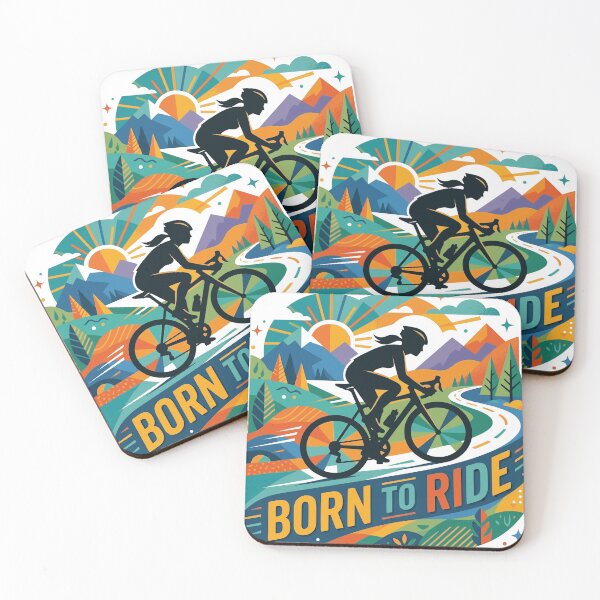 Item preview, Born To Ride - Colorful Female Cyclist Mountain Adventure Illustration designed and sold by Sekla-Studio.