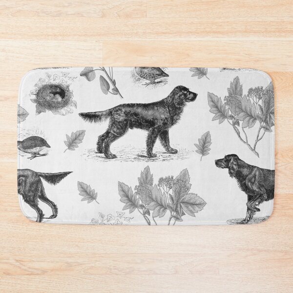 Item preview, Setter Dogs in the Field with Birds and Wild Plants Vintage Botanical Illustrations Toile Pattern - Black and White  designed and sold by CanisArt.