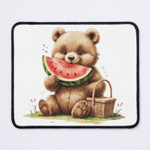 Item preview, Cute Bear Eating Watermelon Hello Summer Beach Picnic Watercolor designed and sold by AQUILAKREO.