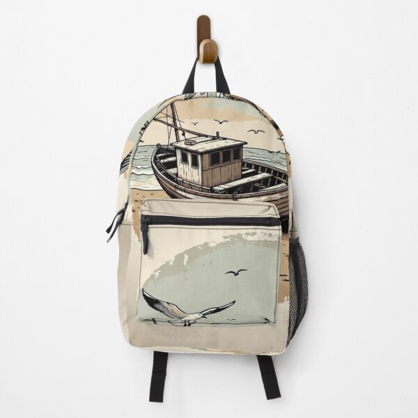 Item preview, Vintage Fishing Boat on the Beach | Coastal Seagull Ocean Scene designed and sold by GalleryPeak.