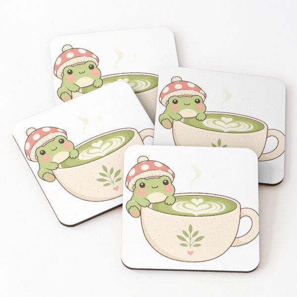 Item preview, Cute Frog in Mushroom Hat with Matcha Latte designed and sold by Reshmakhan.