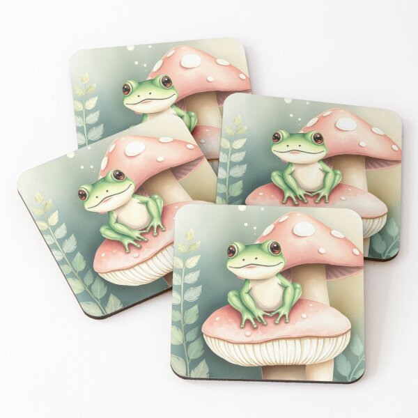 Item preview, Cute Frog on Layered Watercolor Mushrooms designed and sold by Jade Ado.