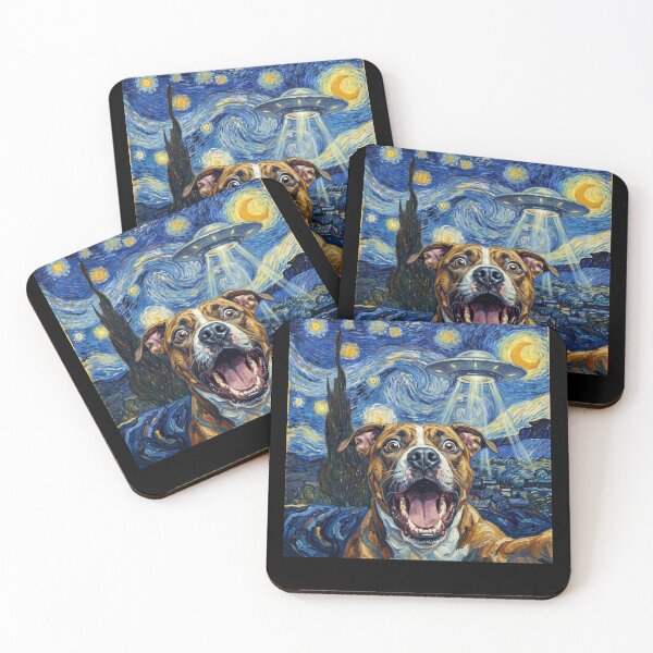 Item preview, American Staffordshire Terrier Noche estrellada OVNI Arte Van Gogh Perro amante de las selfies designed and sold by Kimberley King Art King Art.