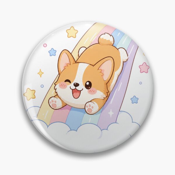 Item preview, Cute Corgi Sliding Down Rainbow Kawaii Sticker designed and sold by StickersHul.