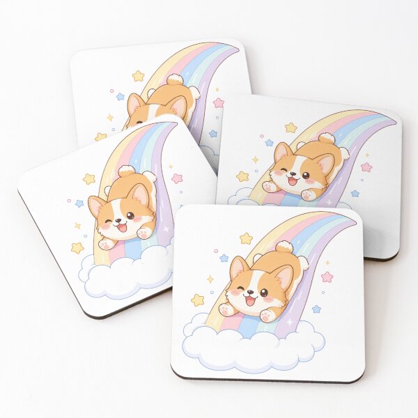 Item preview, Cute Corgi Sliding Down Rainbow Kawaii Sticker designed and sold by StickersHul.