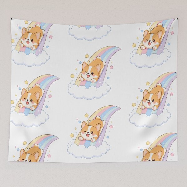 Item preview, Cute Corgi Sliding Down Rainbow Kawaii Sticker designed and sold by StickersHul.