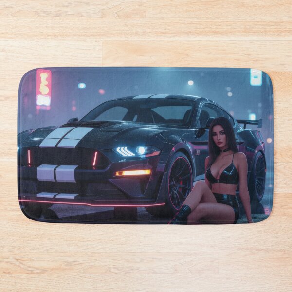 Item preview, Ford Mustang with beautiful woman on wet road - Cyberpunk style designed and sold by Salimgor Hangaround Music.