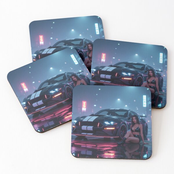 Item preview, Ford Mustang with beautiful woman on wet road - Cyberpunk style designed and sold by Salimgor Hangaround Music.