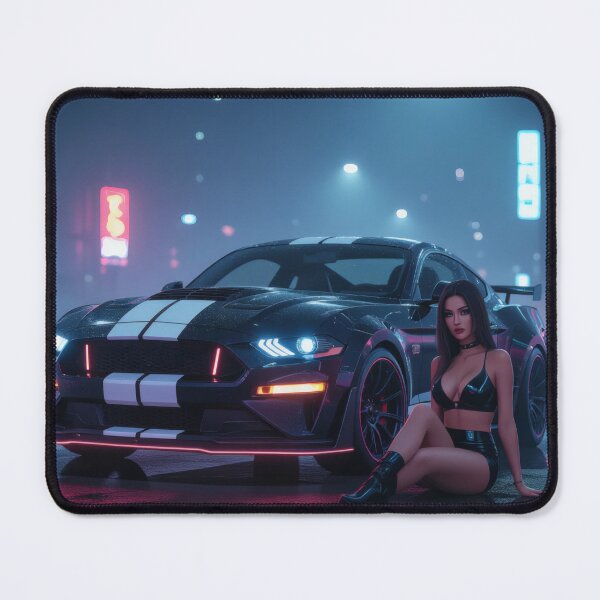 Item preview, Ford Mustang with beautiful woman on wet road - Cyberpunk style designed and sold by Salimgor Hangaround Music.