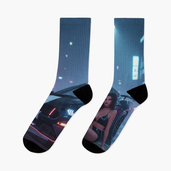 Item preview, Ford Mustang with beautiful woman on wet road - Cyberpunk style designed and sold by Salimgor Hangaround Music.