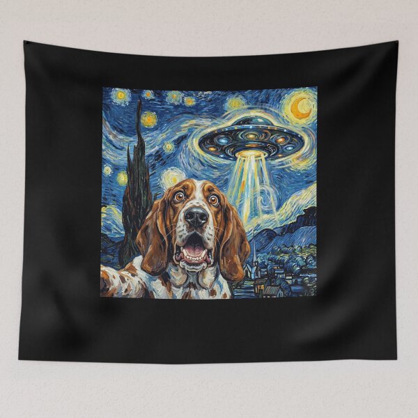 Item preview, Basset Hound Starry Night UFO Van Gogh Art Dog Selfie Lover designed and sold by Kimberley King Art  King Art.