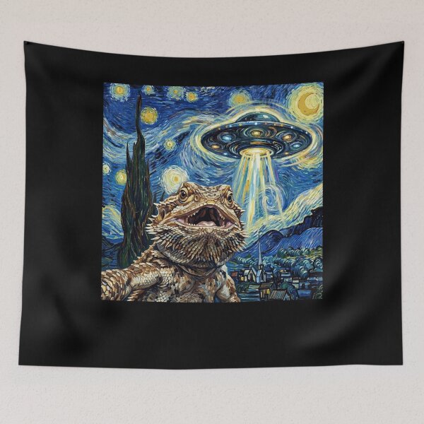 Item preview, Bearded Dragon Starry Night UFO Van Gogh Art Animal Selfie Lover designed and sold by Kimberley King Art  King Art.