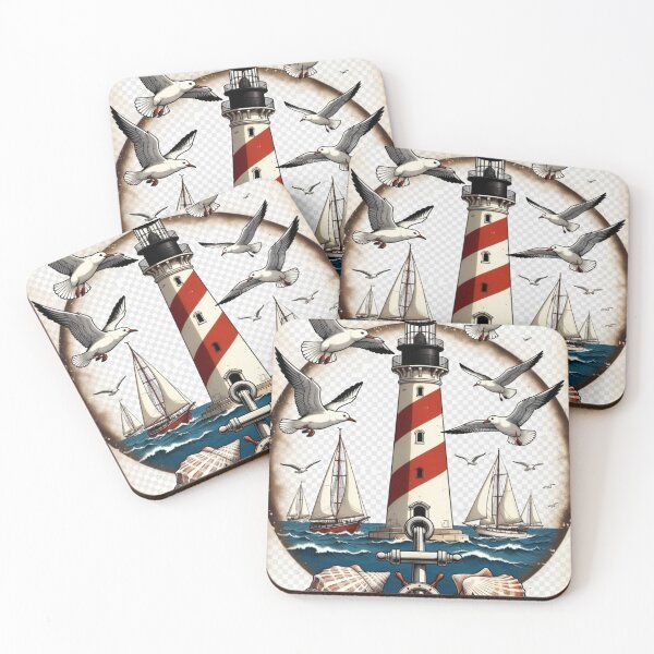 Item preview, Vintage Lighthouse with Seagulls and Sailboats | Nautical Coastal Design designed and sold by GalleryPeak.