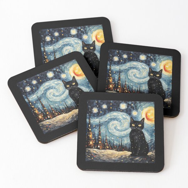 Item preview, Black cat Painting Art Starry Night Kitty Kitten Van Gogh  designed and sold by Littermin.
