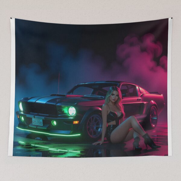 Item preview, Ford Shelby with beautiful woman on wet road - neon lights designed and sold by Salimgor Hangaround Music.